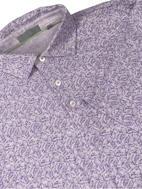 Tasc Performance Purple Tropical Palm Print Stretch Polo Shirt Men’s L Golf